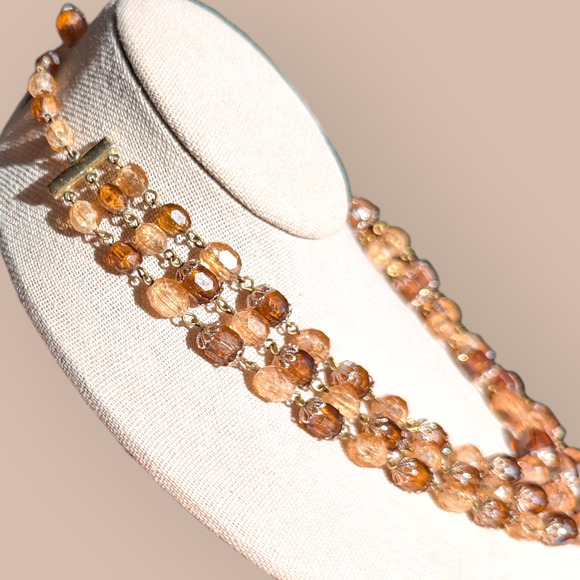 W. Germany Acrylic Autumn Beaded Triple Strand Choker - Picture 3 of 6